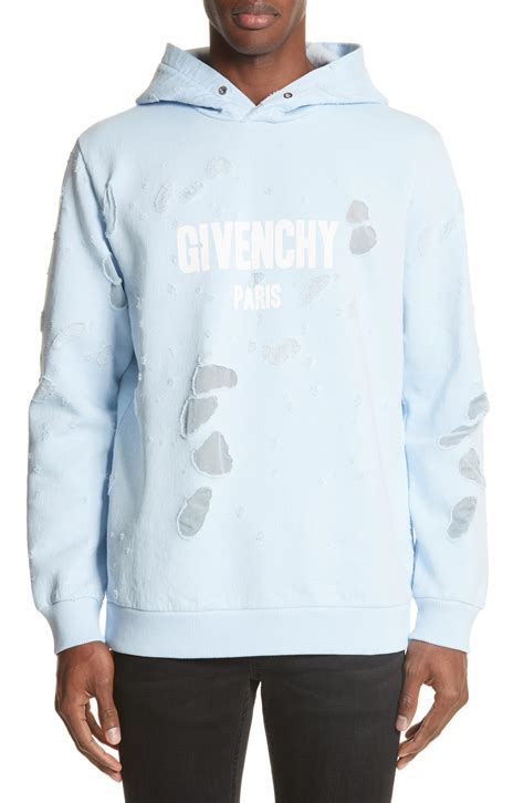 givenchy hoodie mens light blue|Givenchy hoodie with holes.